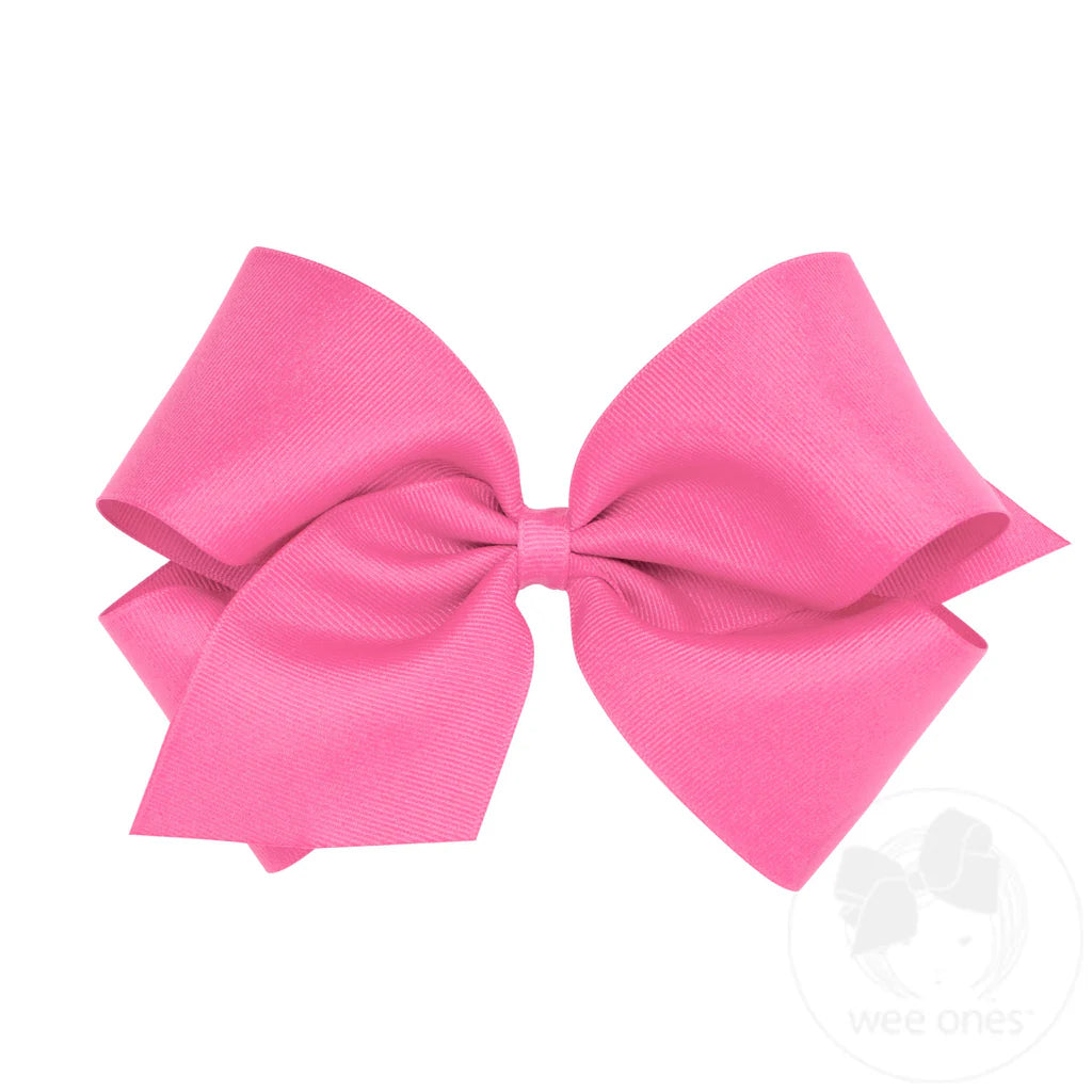 Classic Hot Pink Grosgrain Hair Bow (Plain Wrap)