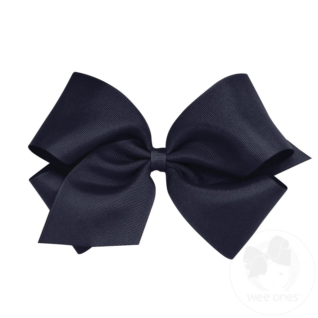 Classic Navy Grosgrain Hair Bow (Plain Wrap)