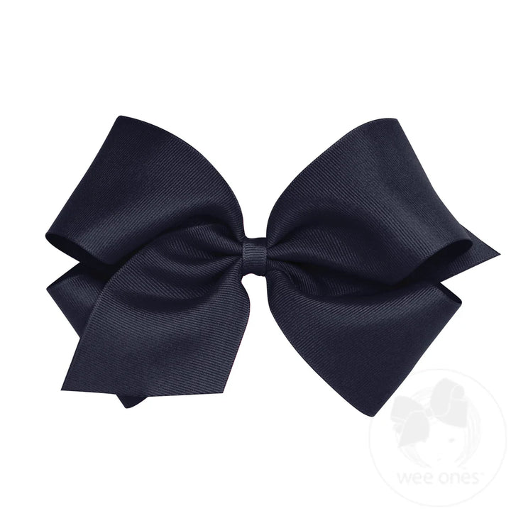 Classic Navy Grosgrain Hair Bow (Plain Wrap)