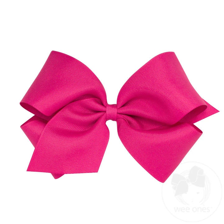 Classic Shocking Pink Grosgrain Hair Bow (Plain Wrap)