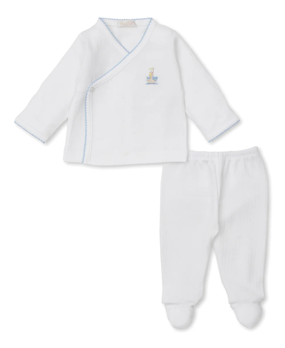 Premier Noah's Ark White/Blue Hand Emb. Cross Tee & Pant Set