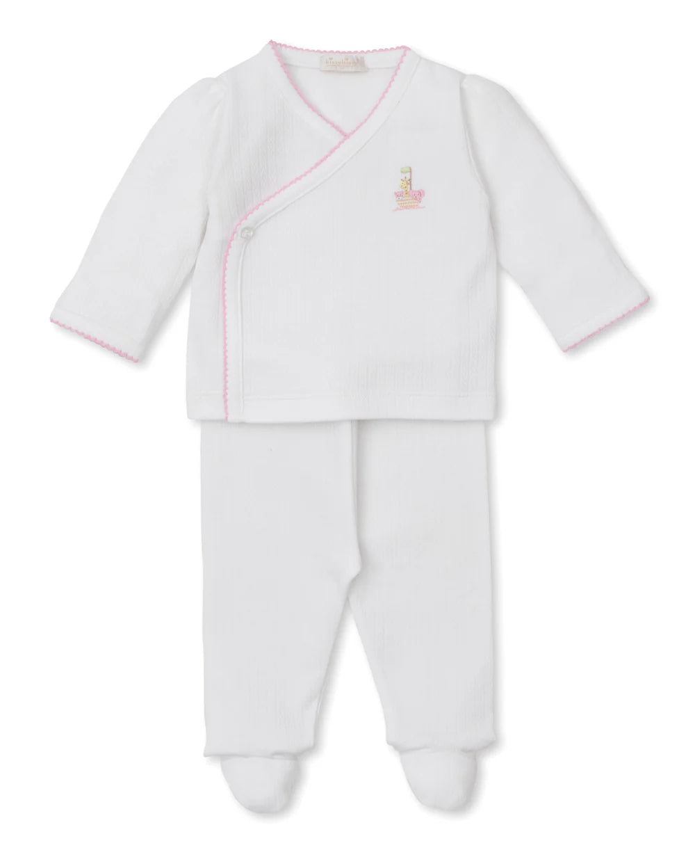 Premier Noah's Ark White/Pink Hand Emb. Cross Tee & Pant Set