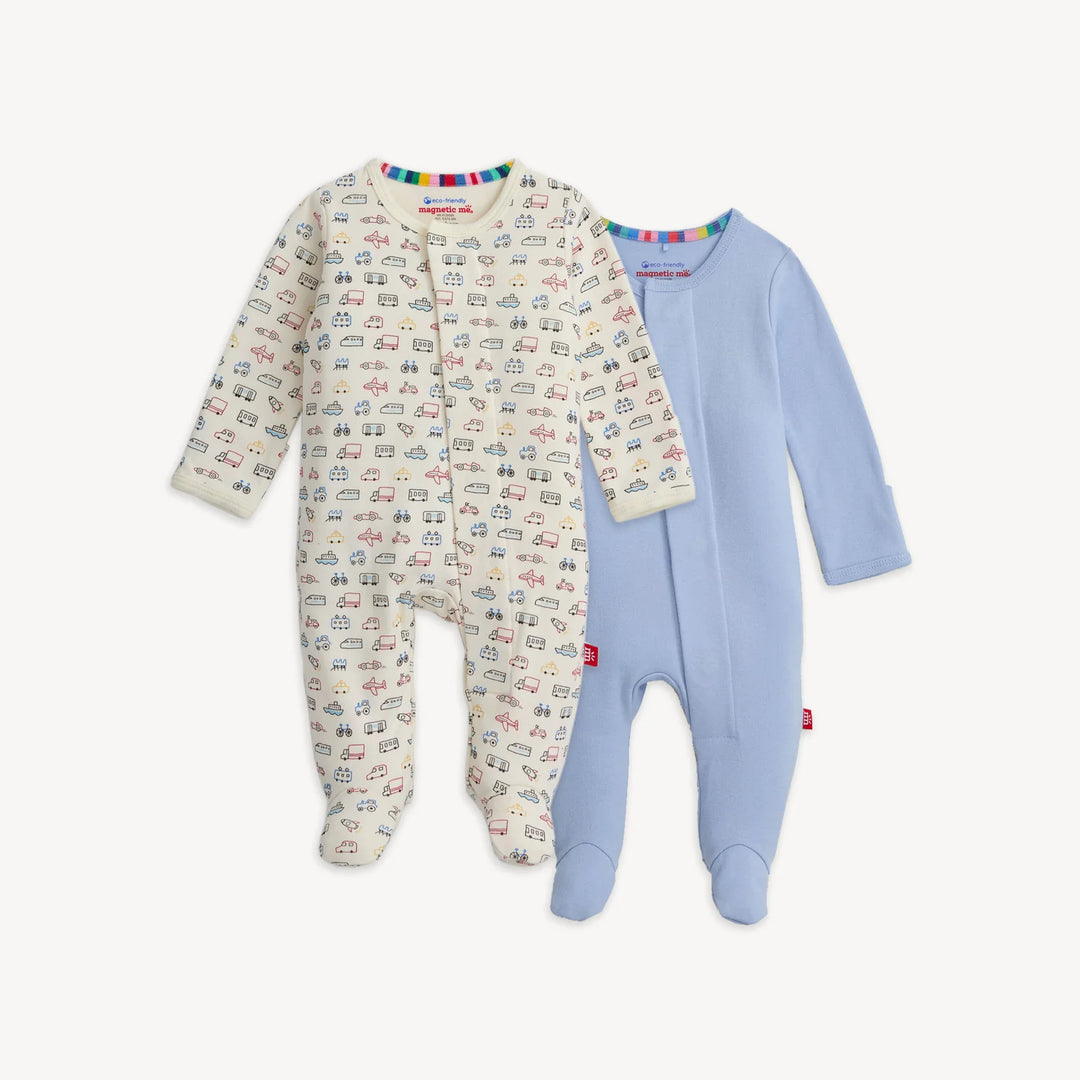 Organic Cotton Footie 2 Pack On the Go/Duck Blue Magnetic Me