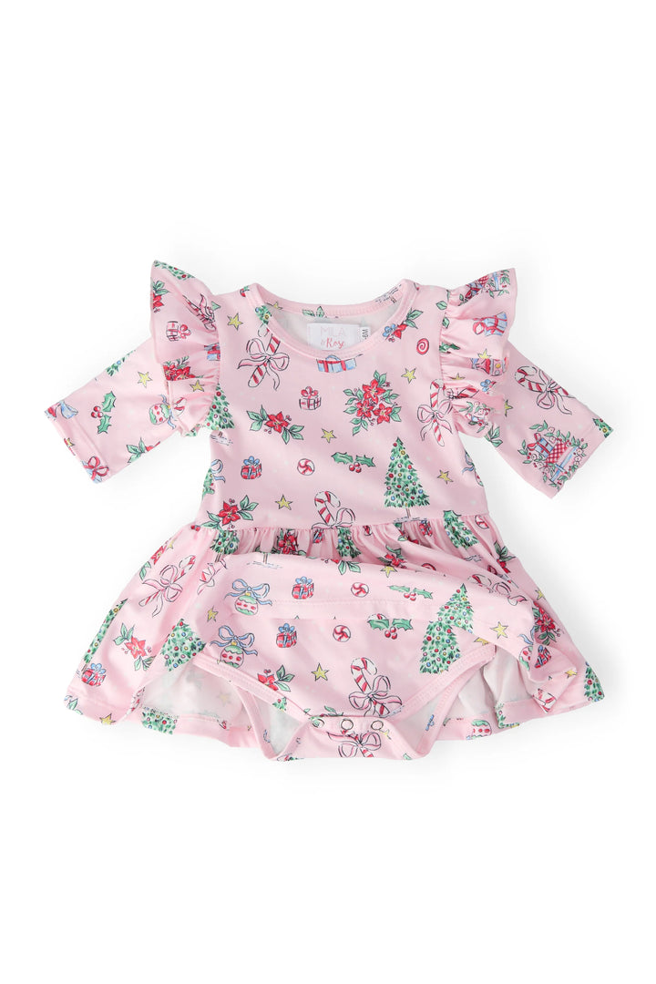 Pink Christmas Twirl Flutter Bodysuit