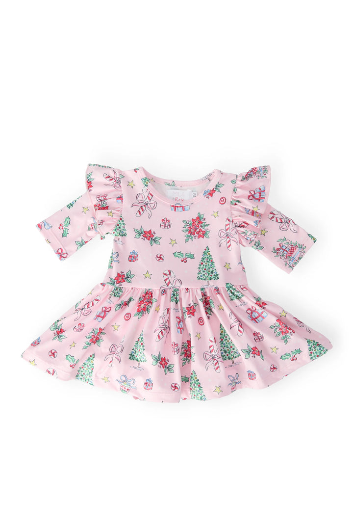 Pink Christmas Twirl Flutter Bodysuit