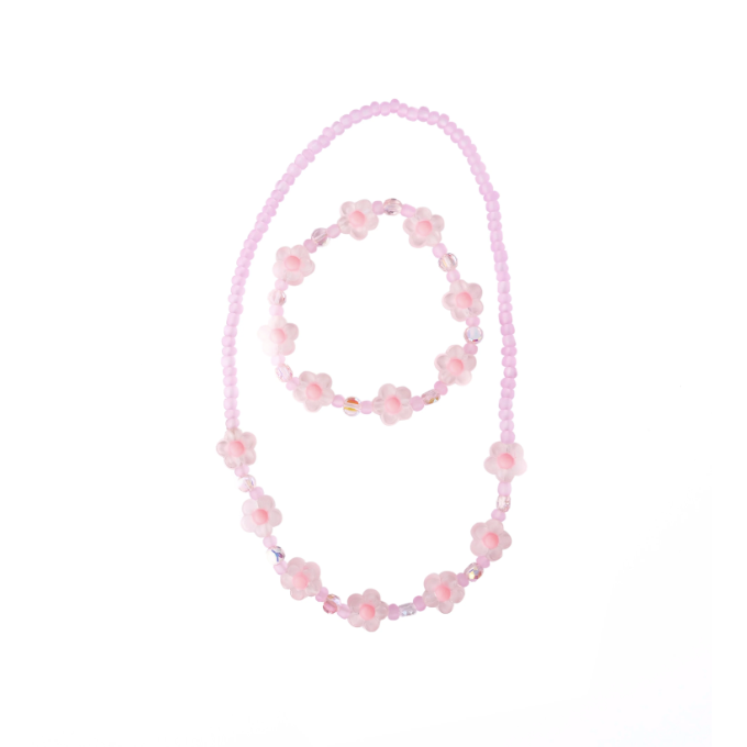 Pink Crystal Blooms Necklace & Bracelet Set
