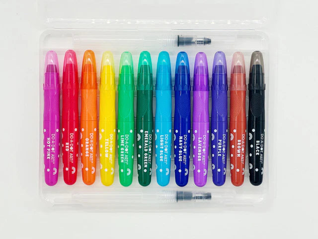 Rainbow Bright Watercolor Crayons- Set of 12 with 2 Refillable Water Brushes