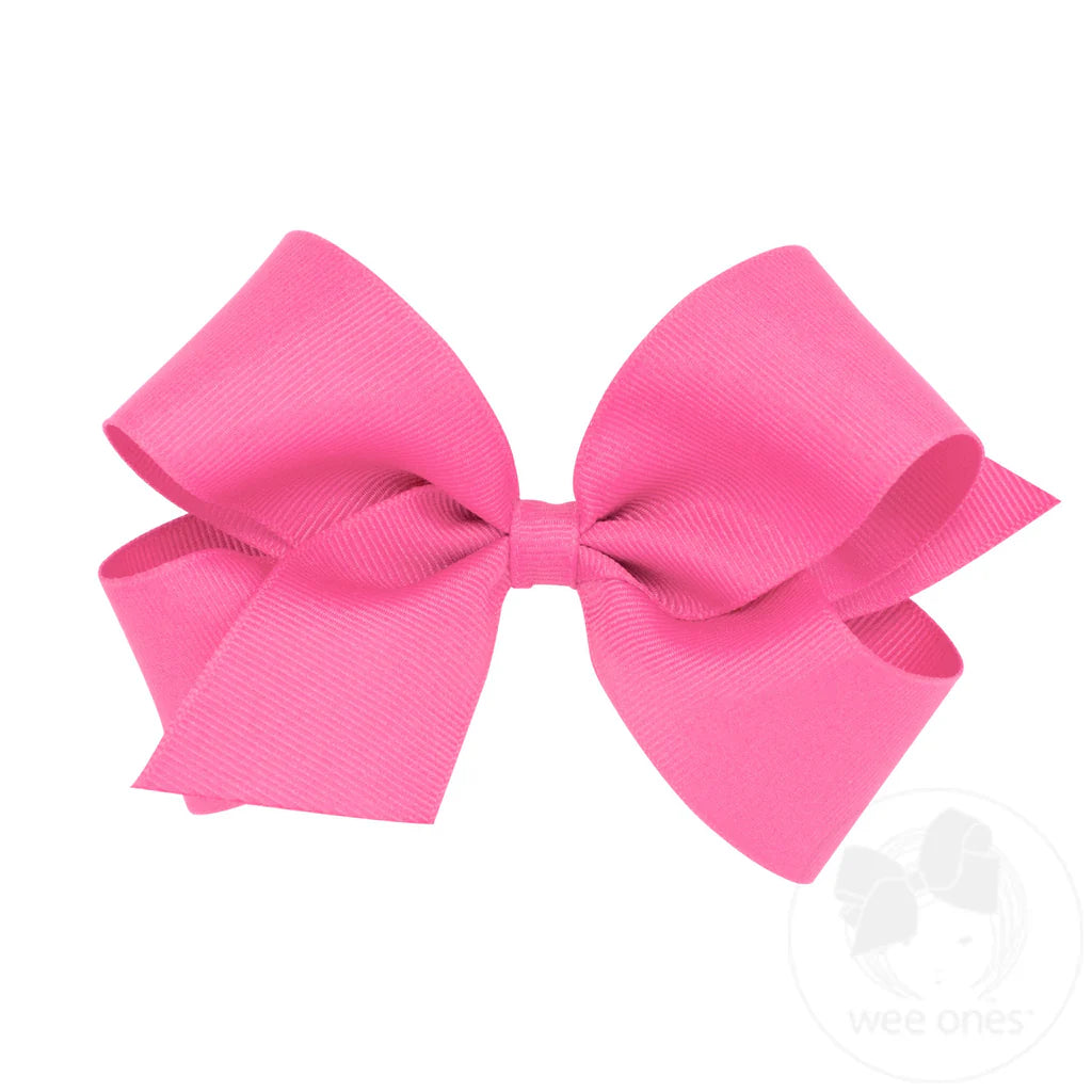 Classic Hot Pink Grosgrain Hair Bow (Plain Wrap)