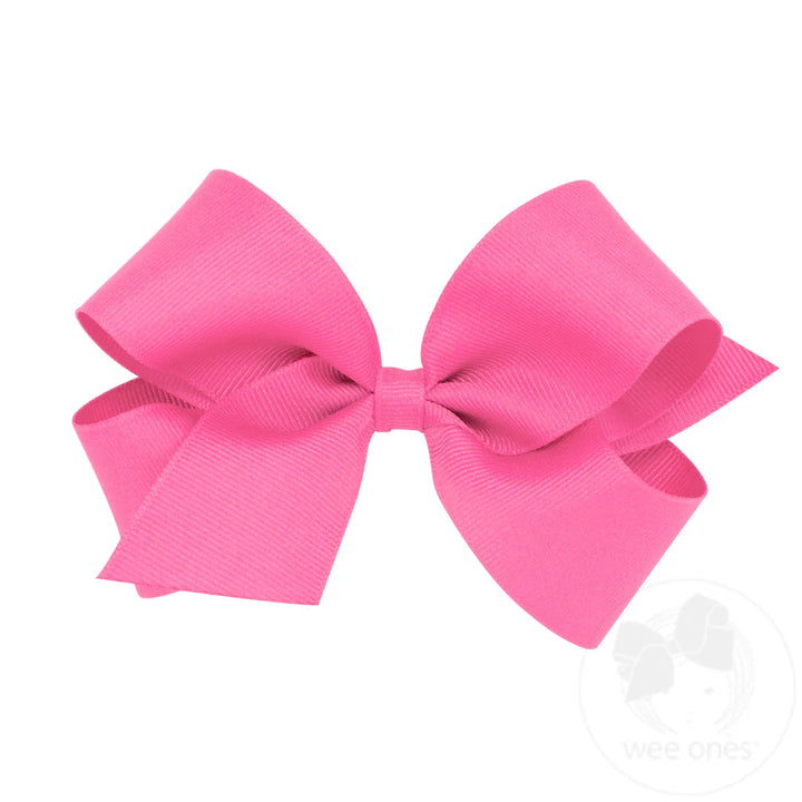Classic Hot Pink Grosgrain Hair Bow (Plain Wrap)