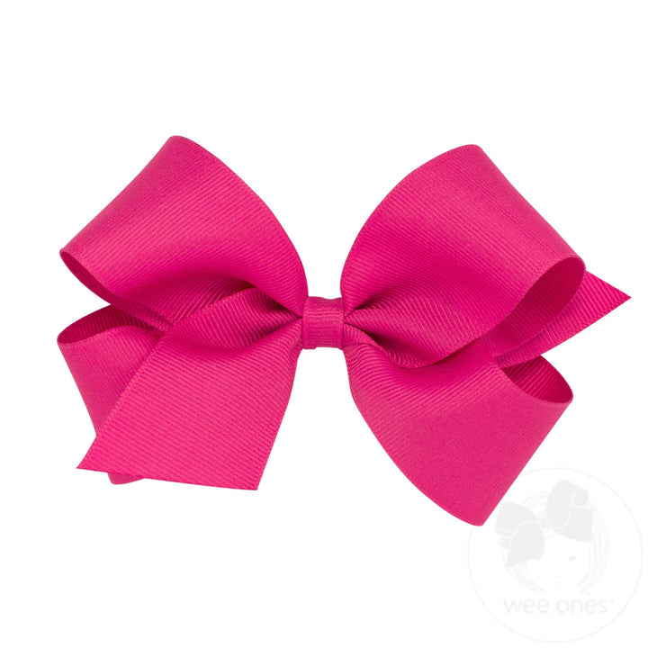 Classic Shocking Pink Grosgrain Hair Bow (Plain Wrap)
