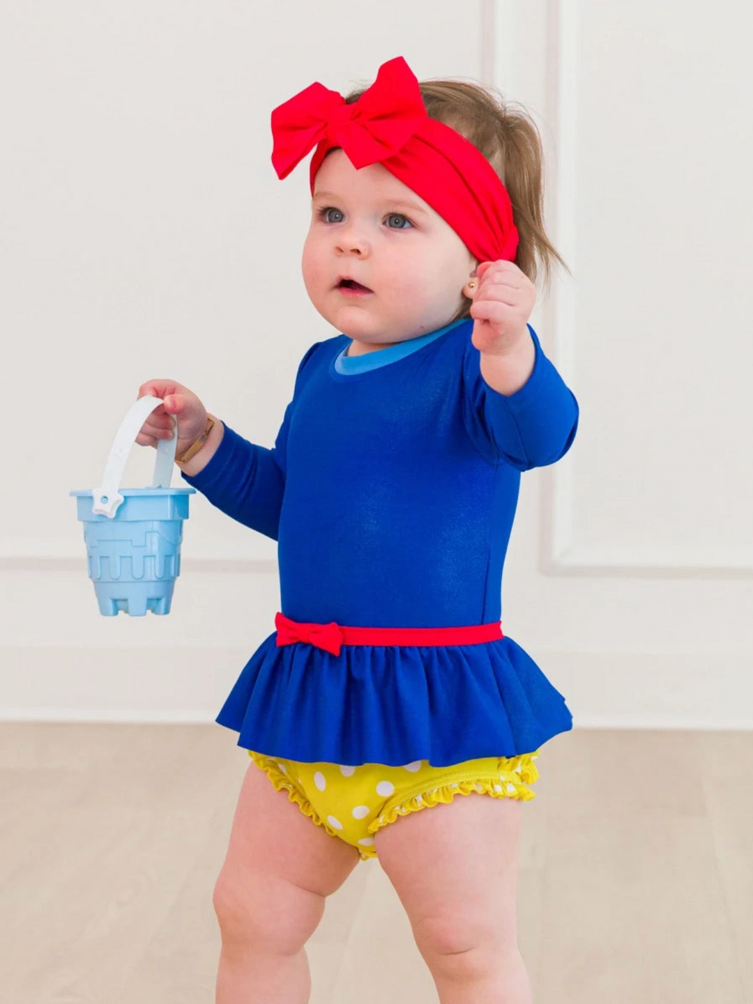 Royal Blue and Yellow Princess Long Sleeve Bow Skirted One Piece
