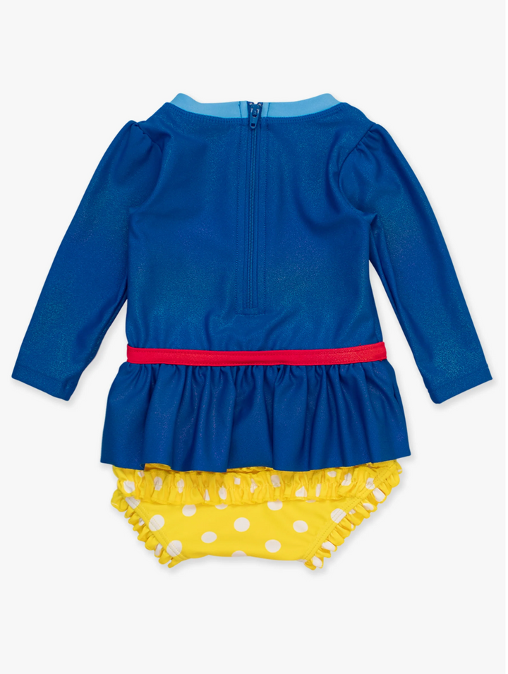 Royal Blue and Yellow Princess Long Sleeve Bow Skirted One Piece