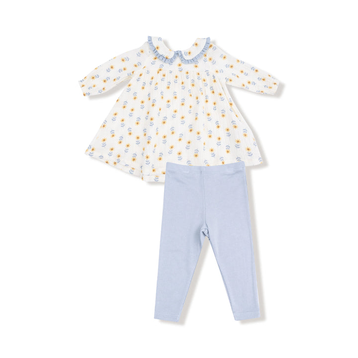 Western Sunflower Peter Pan Collar Dress and Leggings