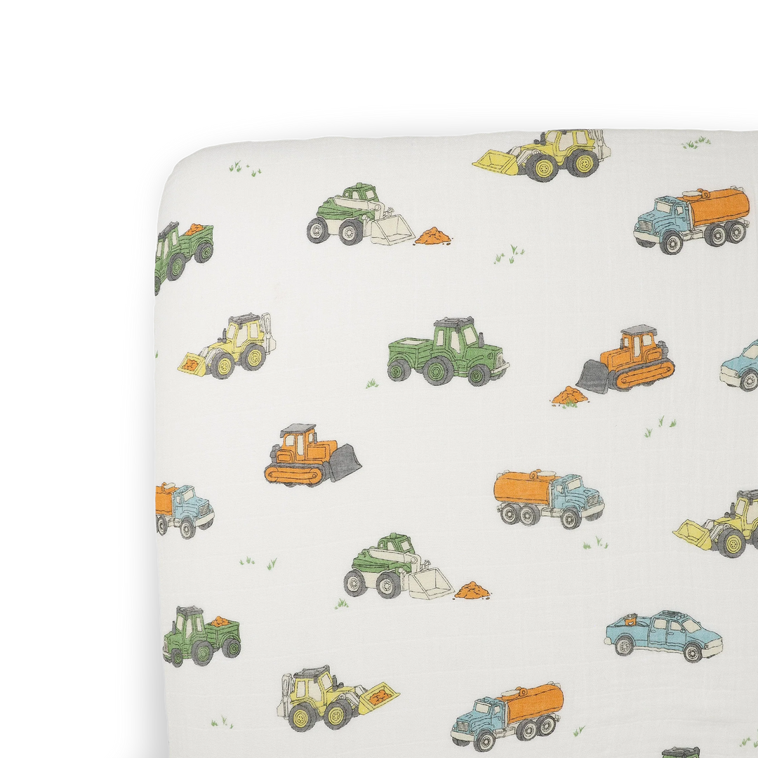 Work Trucks Cotton Muslin Crib Sheet