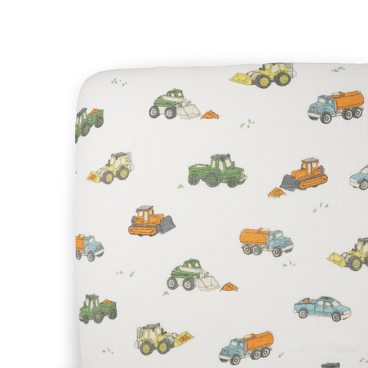 Work Trucks Cotton Muslin Crib Sheet