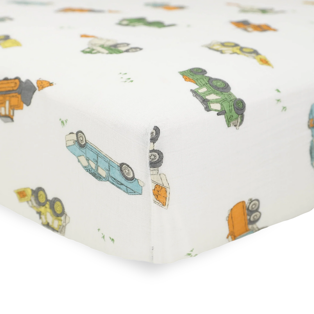 Work Trucks Cotton Muslin Crib Sheet