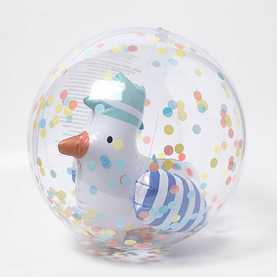 3D Inflatable Beach Ball Sid the Seagull Blue Stripe