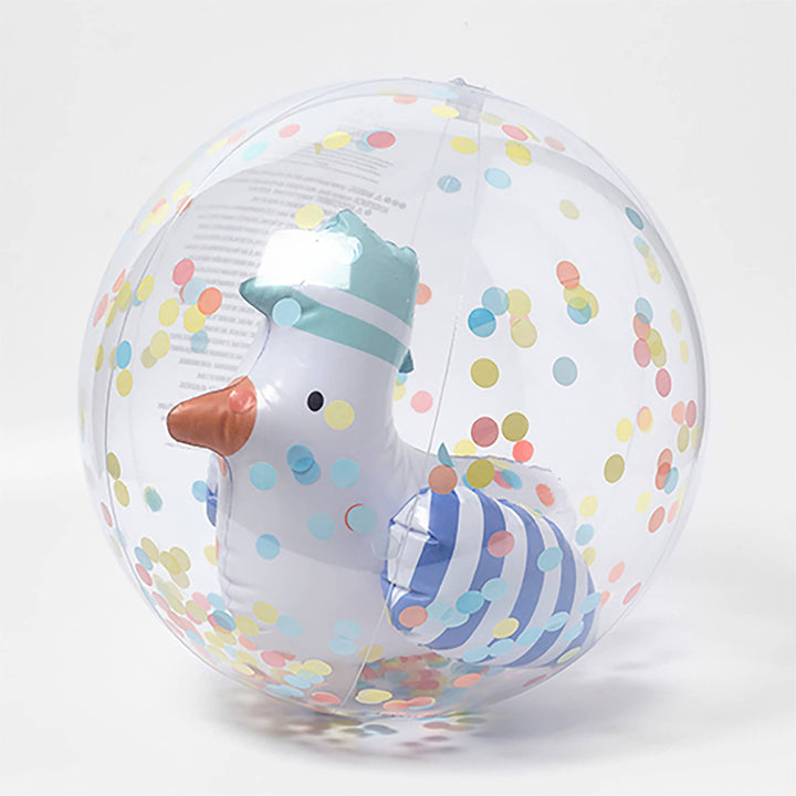 3D Inflatable Beach Ball Sid the Seagull Blue Stripe