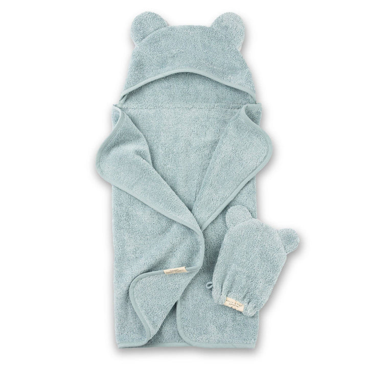 Hooded Towel + Wash Mitt Set Fog: Blue