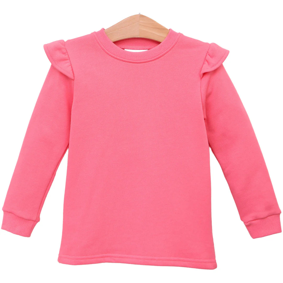 French Terry Flutter Pullover- Hot Pink
