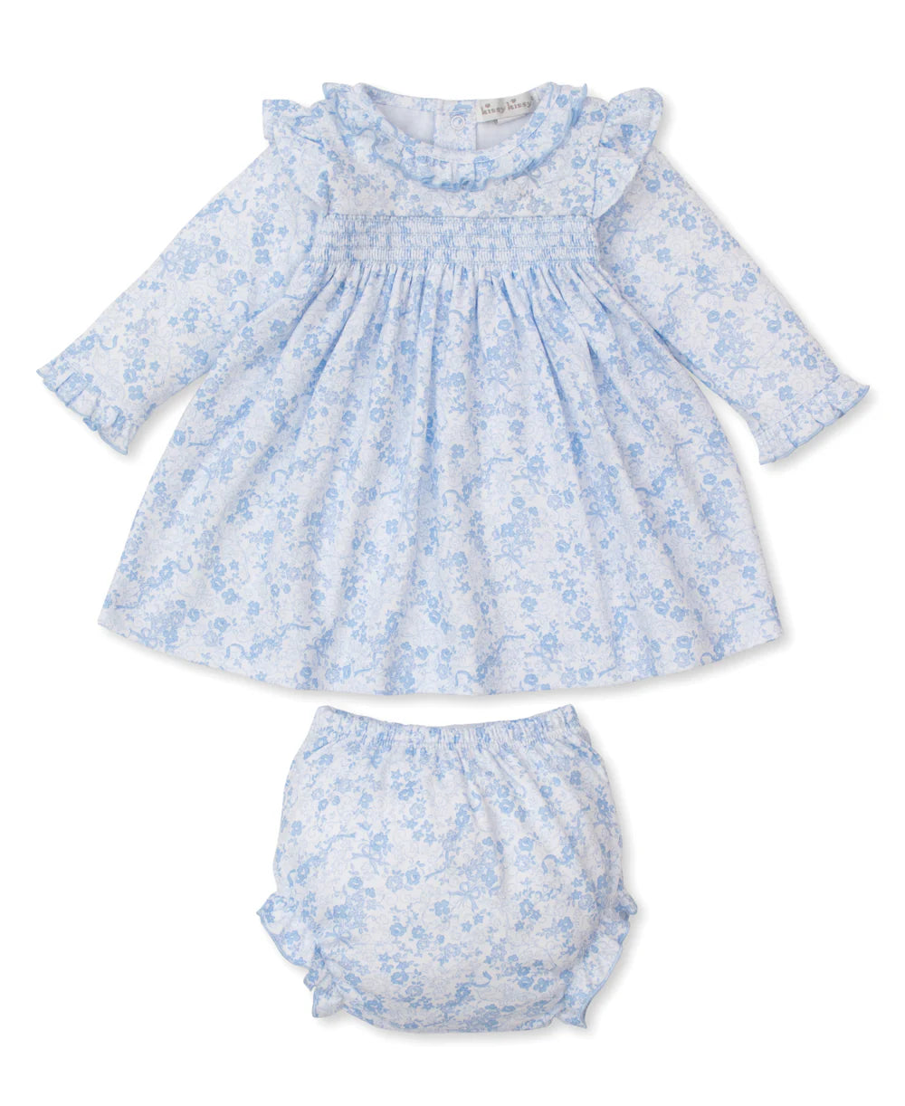Old English Roses Blue Smocked Dress Set