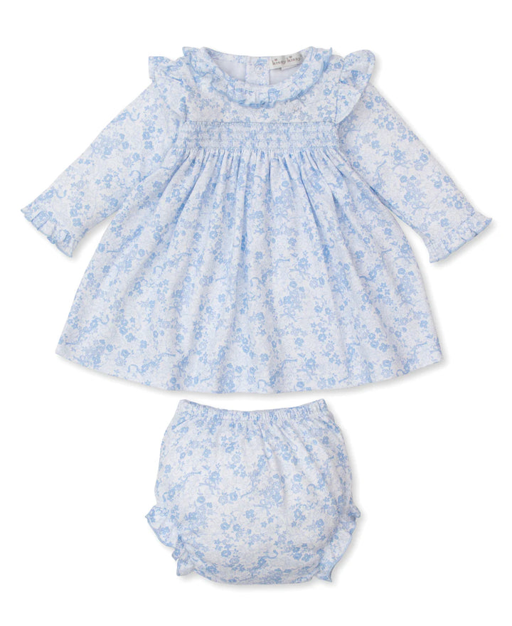 Old English Roses Blue Smocked Dress Set