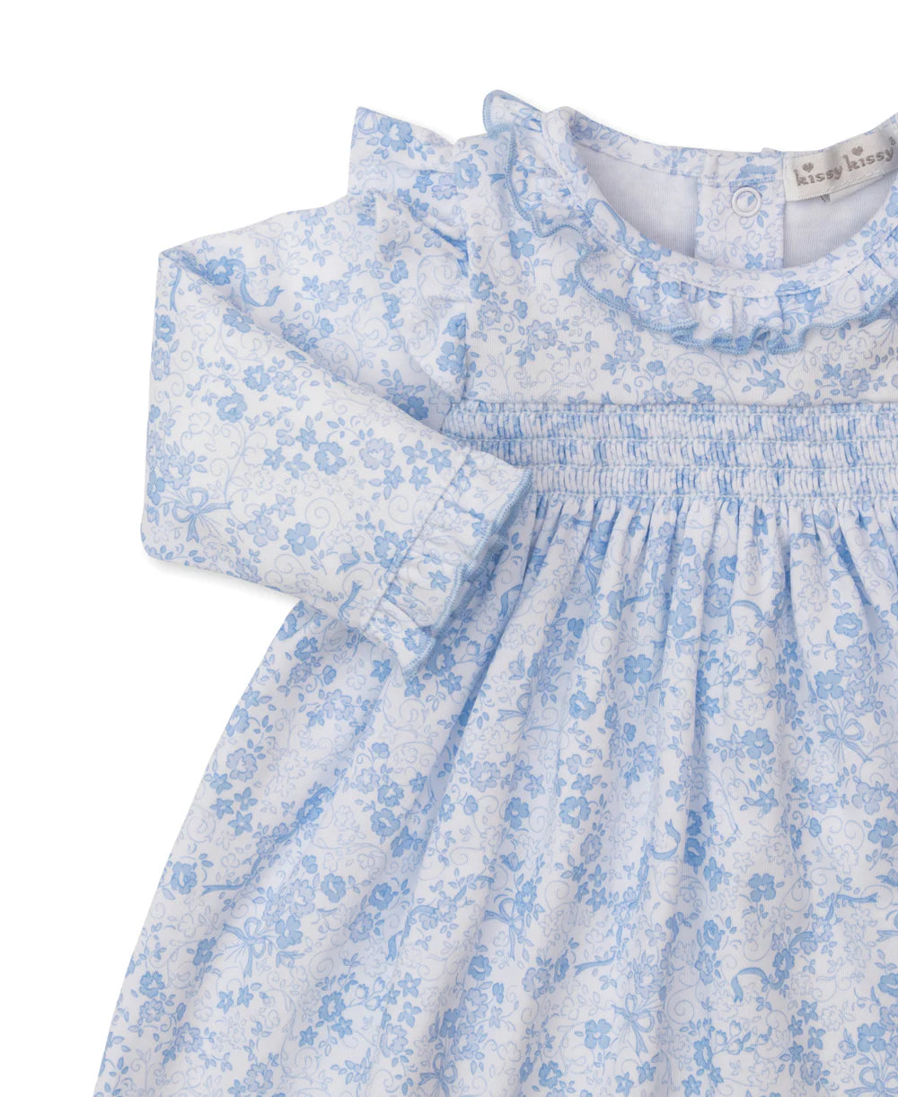 Old English Roses Blue Smocked Dress Set