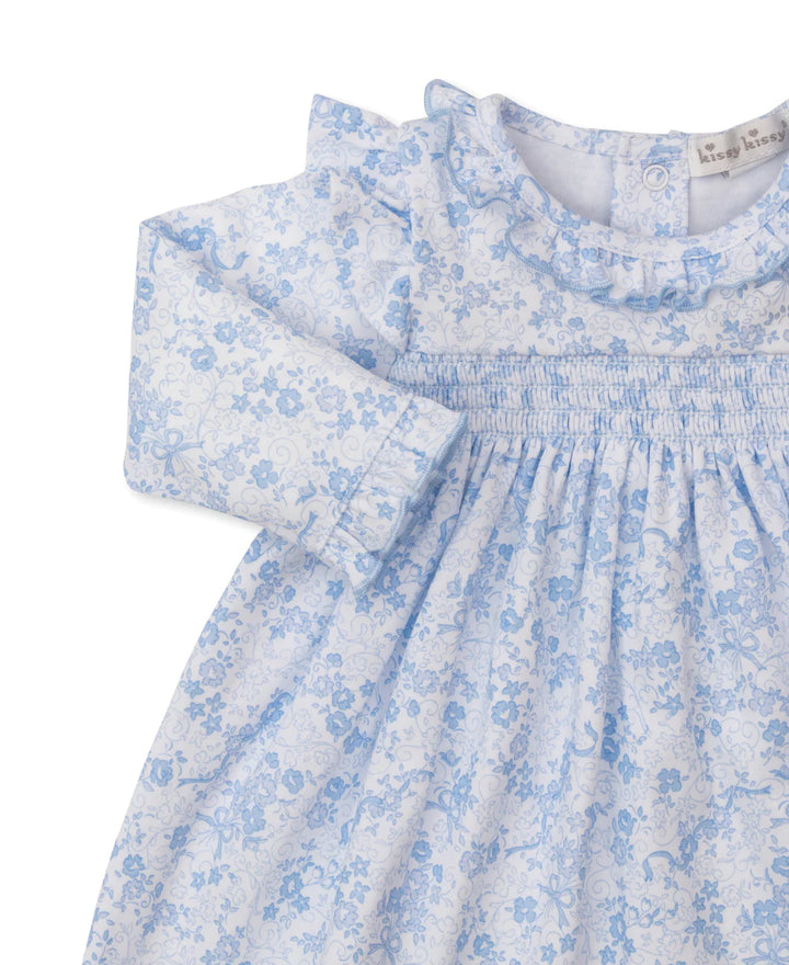 Old English Roses Blue Smocked Dress Set