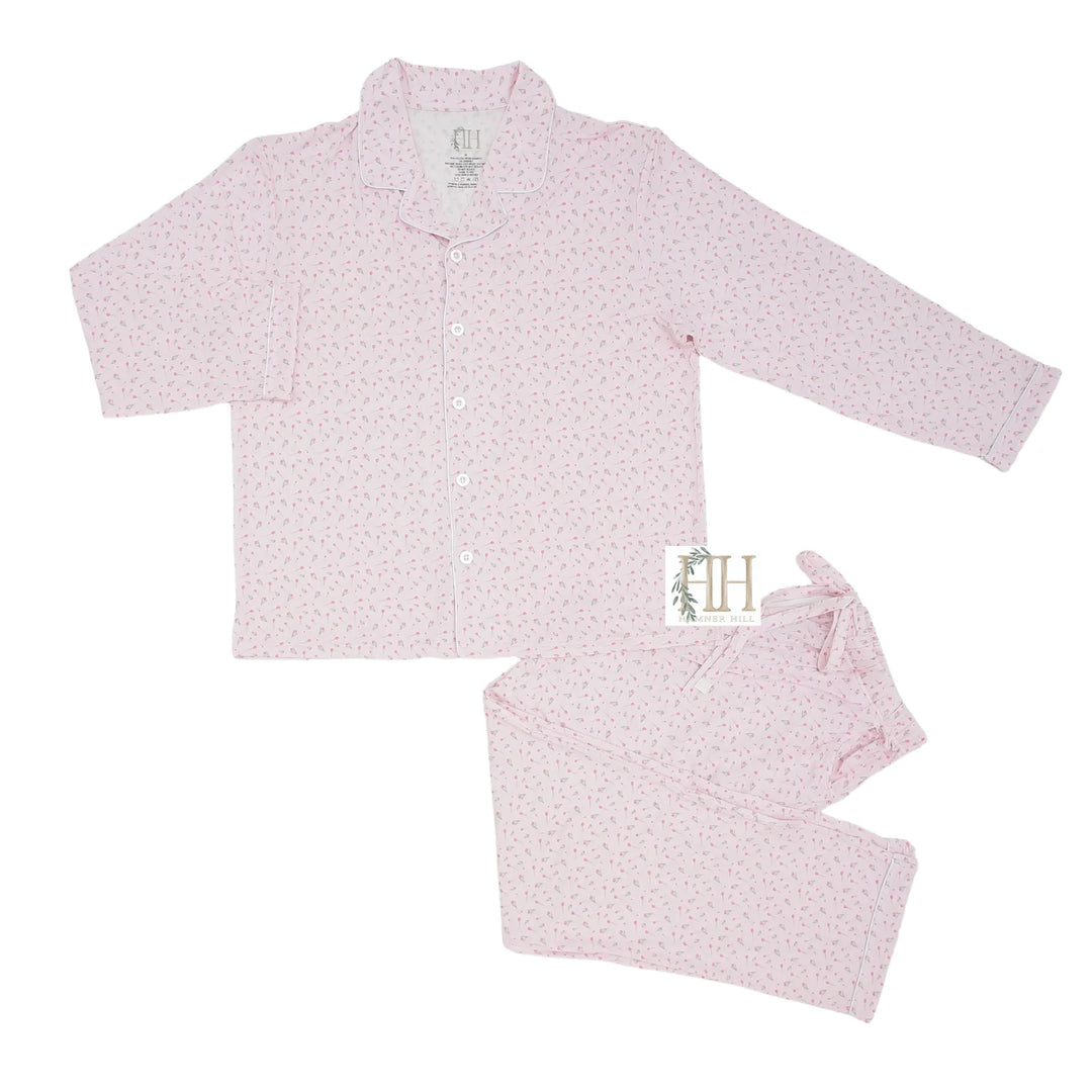 Women Tulips Button Down Pants Set