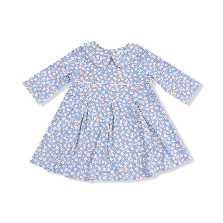 Country Calico Box Pleat Dress with 3/4 Sleeve + Peterpan Collar & Rib Leggings