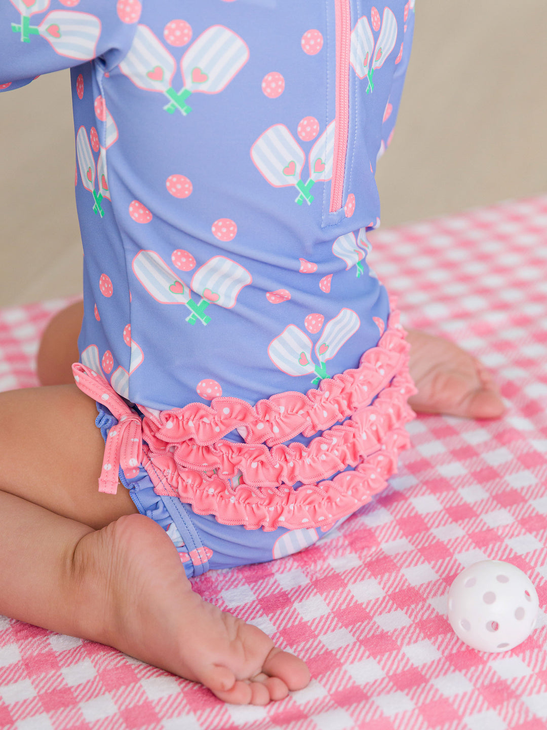 Pickleball Playtime Long Sleeve One Piece Rash Guard Swimsuit