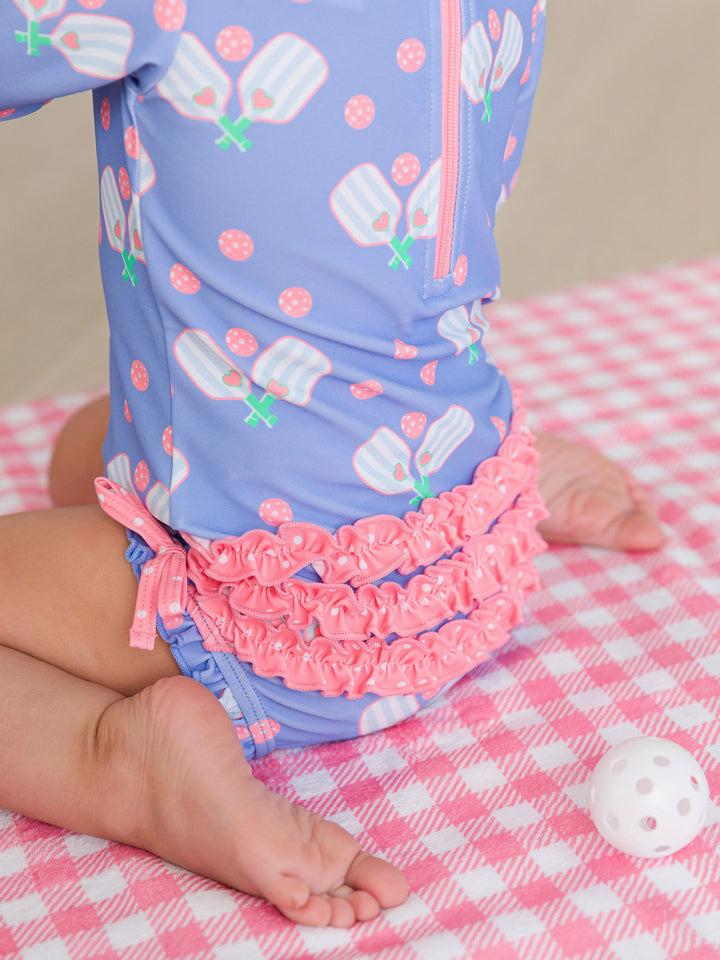 Pickleball Playtime Long Sleeve One Piece Rash Guard Swimsuit