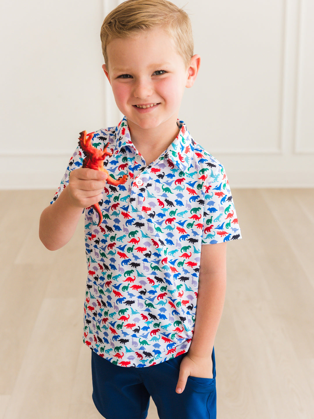 Dino Roar Knit Short Sleeve Performance Polo