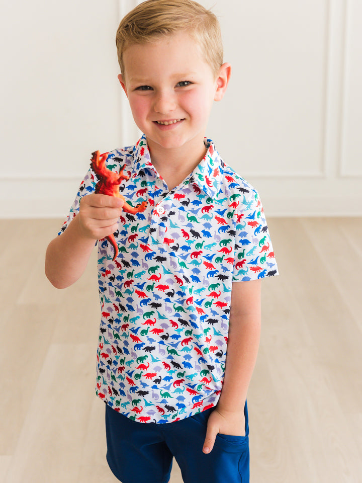 Dino Roar Knit Short Sleeve Performance Polo