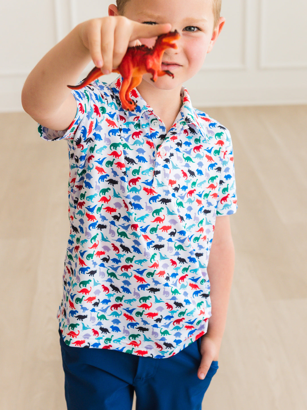 Dino Roar Knit Short Sleeve Performance Polo