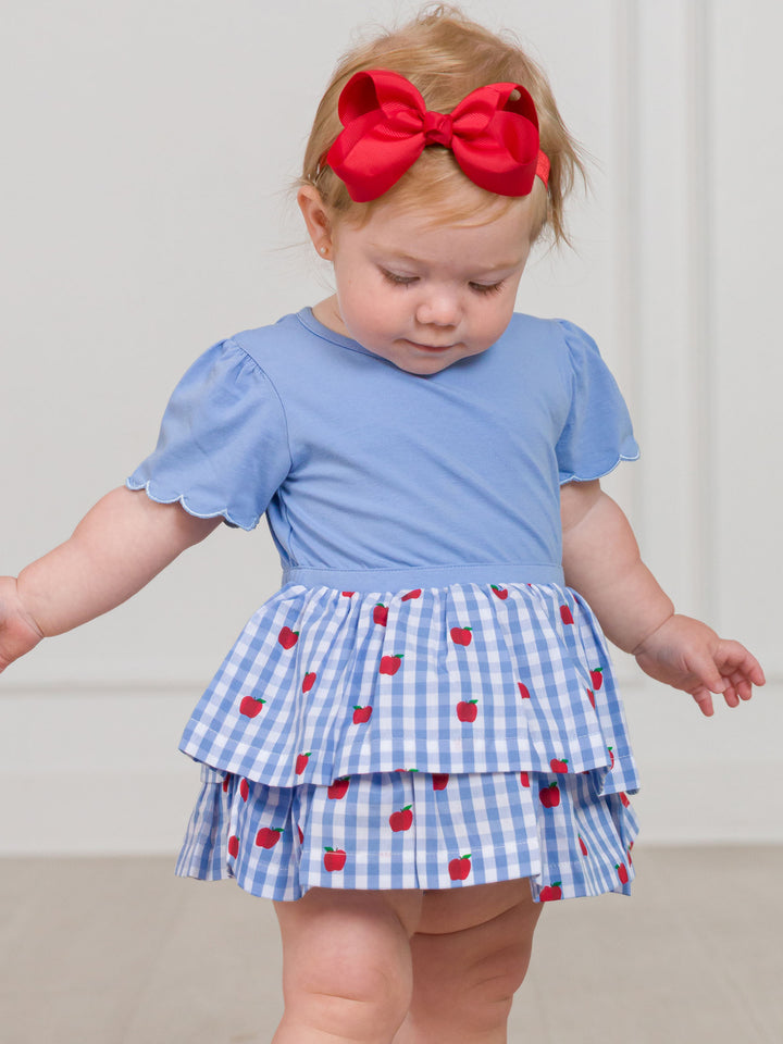 Apple Orchard Mixed Media Short Sleeve Skirted Romper