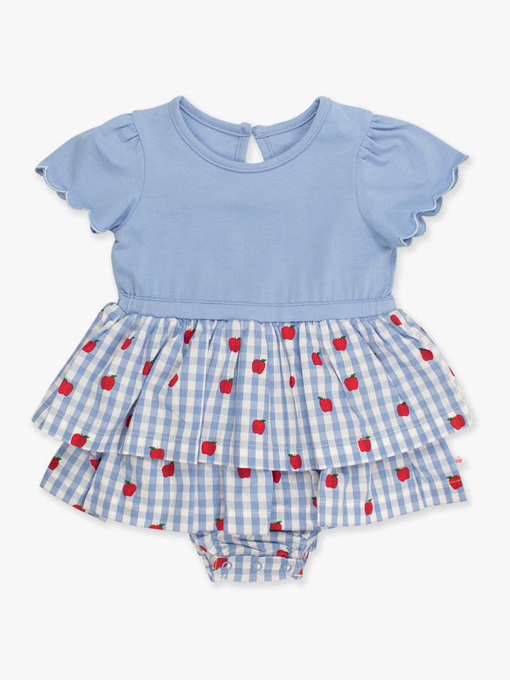 Apple Orchard Mixed Media Short Sleeve Skirted Romper