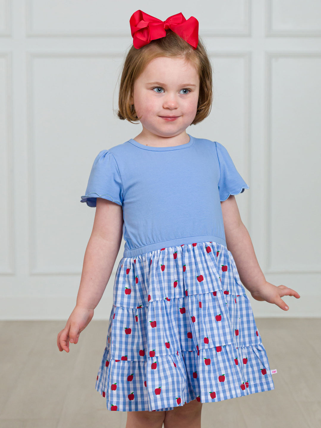 Apple Orchard Mixed Media Short Sleeve Tiered Dress