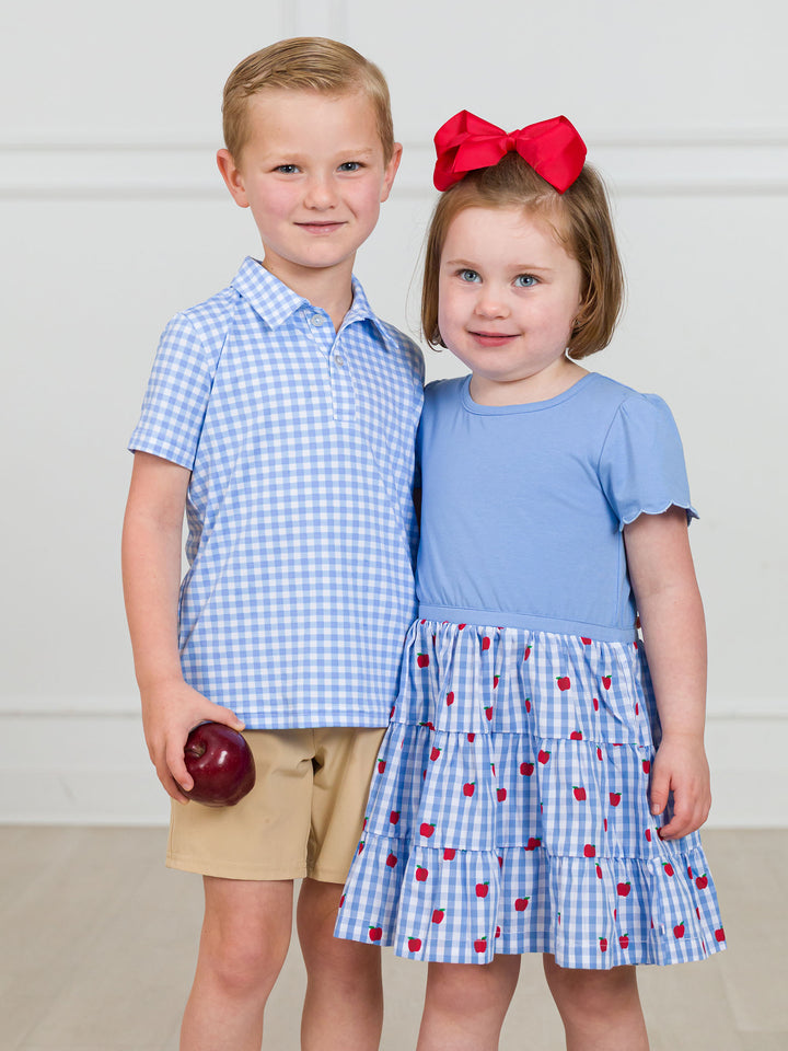 Apple Orchard Mixed Media Short Sleeve Tiered Dress