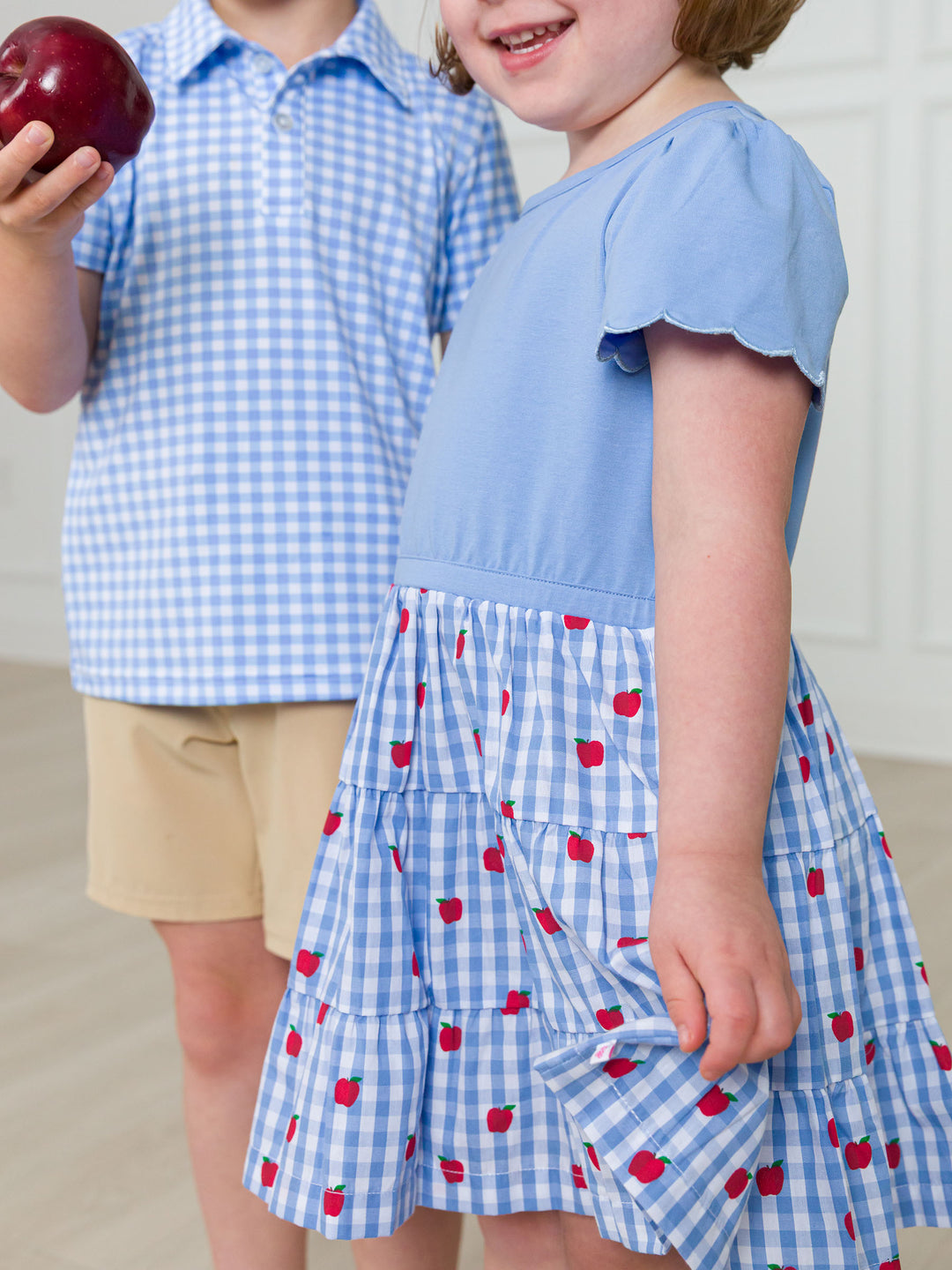 Apple Orchard Mixed Media Short Sleeve Tiered Dress
