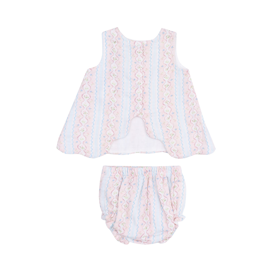 Ogee Floral Scallop Open-back Top And Bloomer