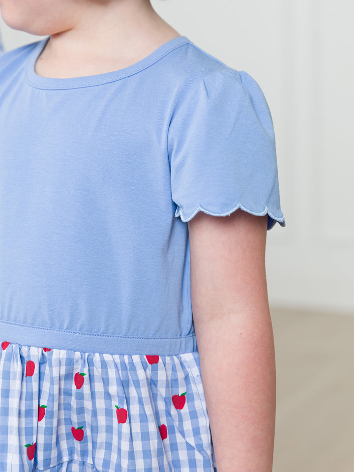 Apple Orchard Mixed Media Short Sleeve Tiered Dress