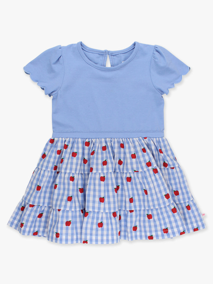 Apple Orchard Mixed Media Short Sleeve Tiered Dress