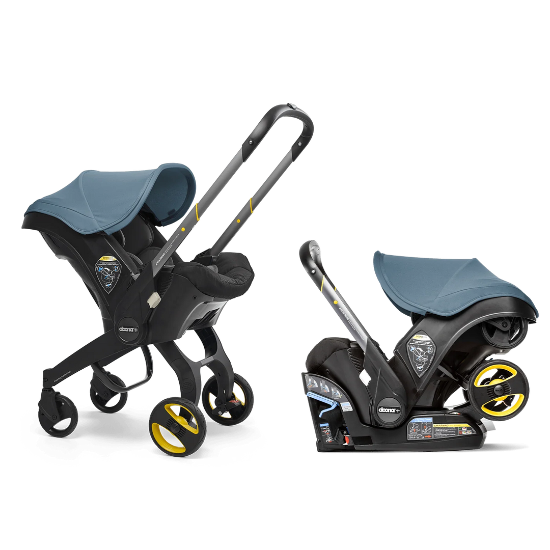 Doona+ Car Seat & Stroller in Ocean Blue, shown in stroller mode
