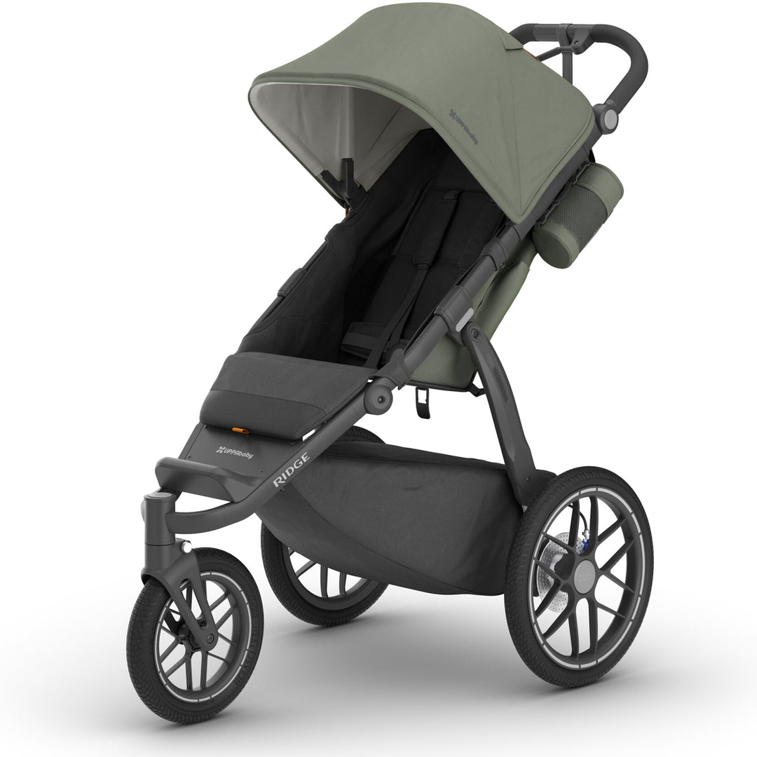 UPPAbaby Ridge V2 all-terrain jogging stroller in Evelyn Meadow Green with carbon frame