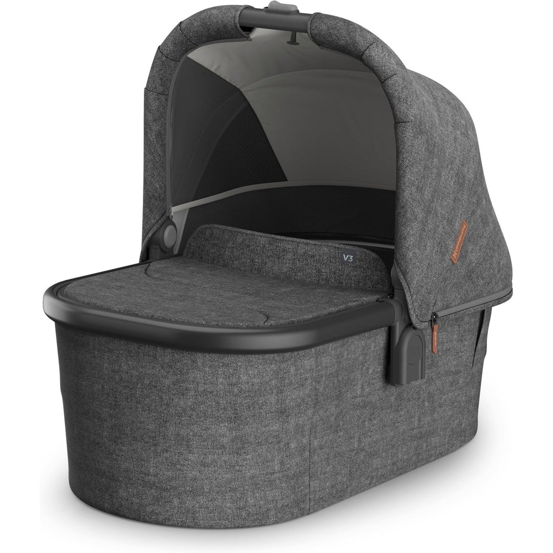 UPPAbaby Bassinet V3 in Greyson, a lie-flat newborn bassinet that attaches directly to the Vista V3 and Cruz V3 strollers