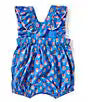 Blue Block Print Romper by Mud Pie - alternate view