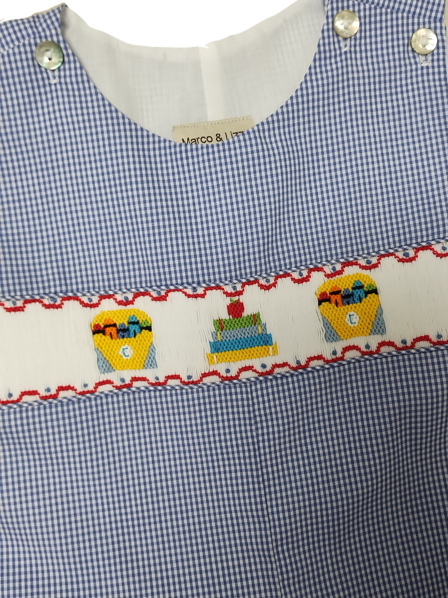 Back to School Boys Hand Smocked Overall by Marco & Lizzy - alternate view