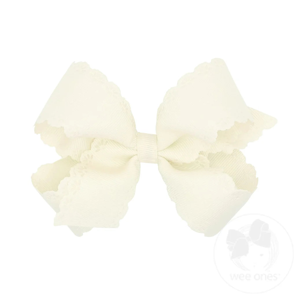 Grosgrain Bow with Eyelet Flower - Embossed Edges by Wee Ones - back view