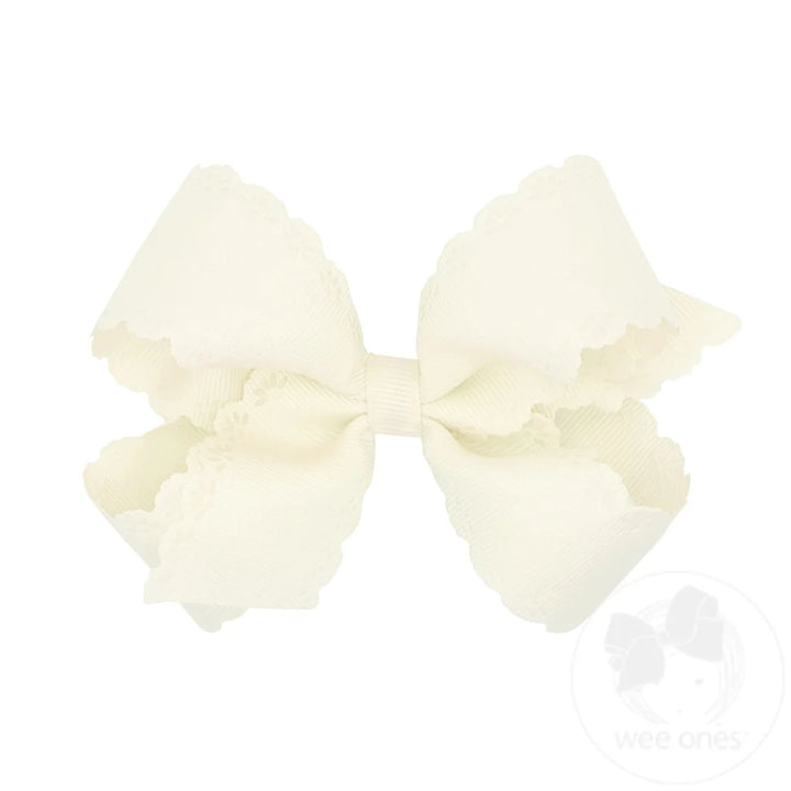 Grosgrain Bow with Eyelet Flower - Embossed Edges by Wee Ones - back view